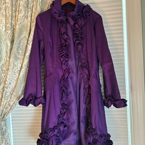 Samuel Dong Purple Ruffled Trench Coat
